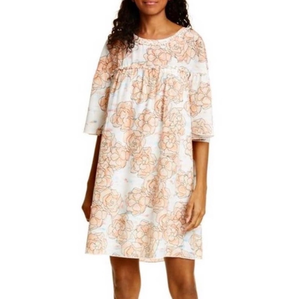 DYVNA Silk Watercolor Floral Print Short Sleeve Shift Dress Size 12 Dainty Flowy